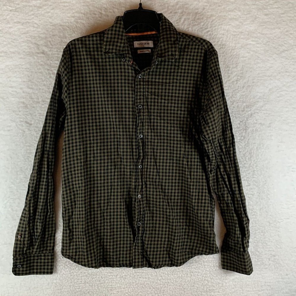 Noize Shirt Men Small Black Plaid 100% Cotton‎ Classic Fit Button-Down 8599
